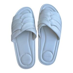 Vince Palmetta Woven Slide Sandals White Leather Euro 38.5 US 8